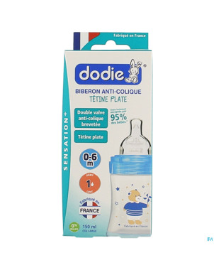 Dodie biberon sensation+ bleu ourson 0-6m    150ml