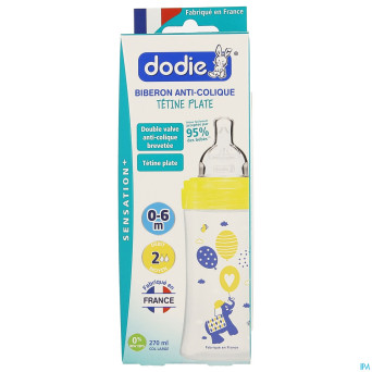 Dodie biberon sensation+ jaune elephant 0-6m 270ml