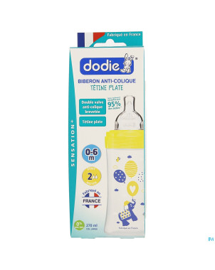 Dodie biberon sensation+ jaune elephant 0-6m 270ml