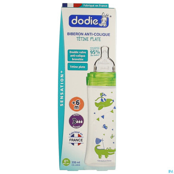 Dodie biberon sensation+ vert dinosaure +6m  330ml