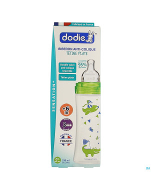 Dodie biberon sensation+ vert dinosaure +6m  330ml