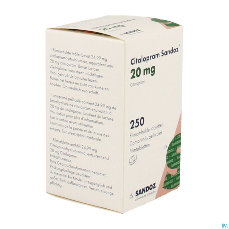 Citalopram sandoz 20 mg comp pell pot 250x20mg