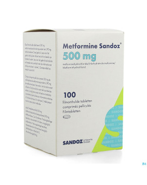 Metformine sandoz  500mg comp pell pot 100x500mg