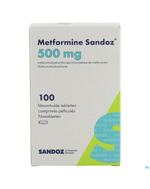 Metformine sandoz  500mg comp pell pot 100x500mg