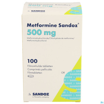 Metformine sandoz  500mg comp pell pot 100x500mg