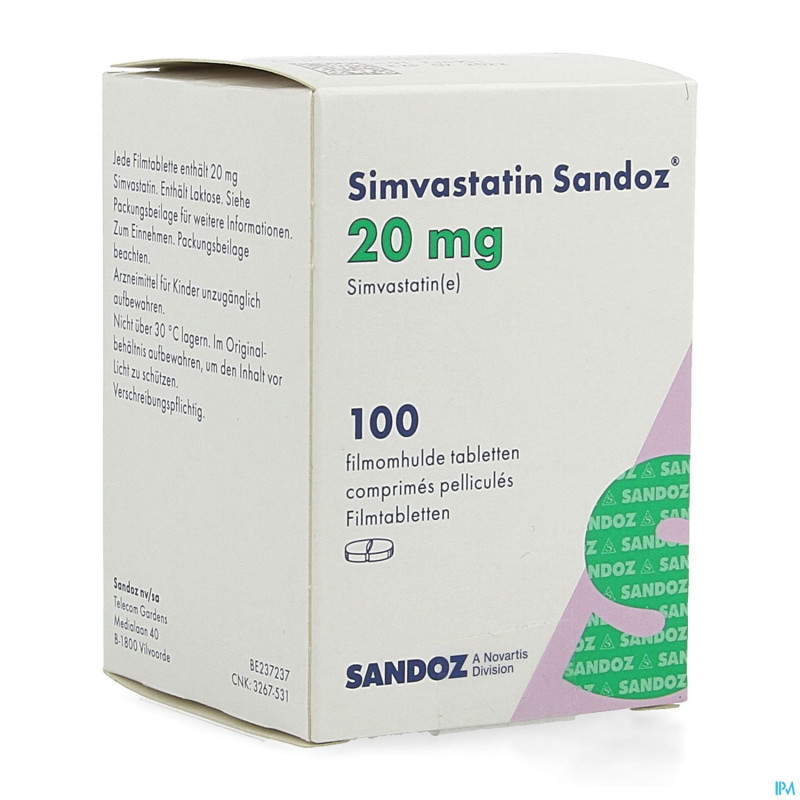 Simvastatin sandoz 20mg comp pell 100 flacon
