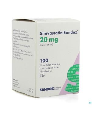 Simvastatin sandoz 20mg comp pell 100 flacon