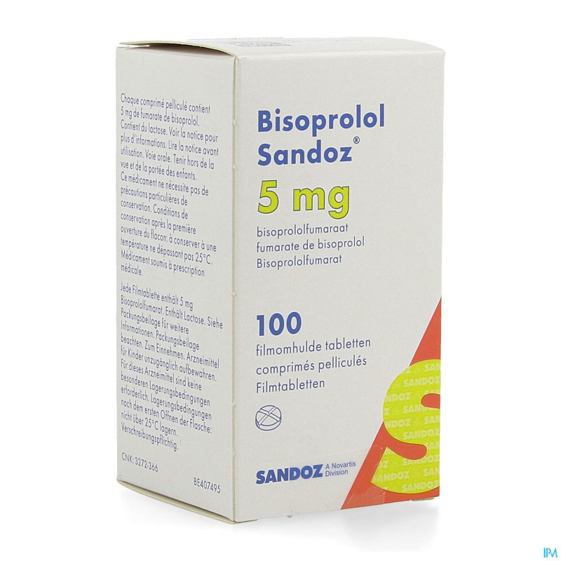 Bisoprolol sandoz  5,0mg pot comp pell 100 x 5,0mg