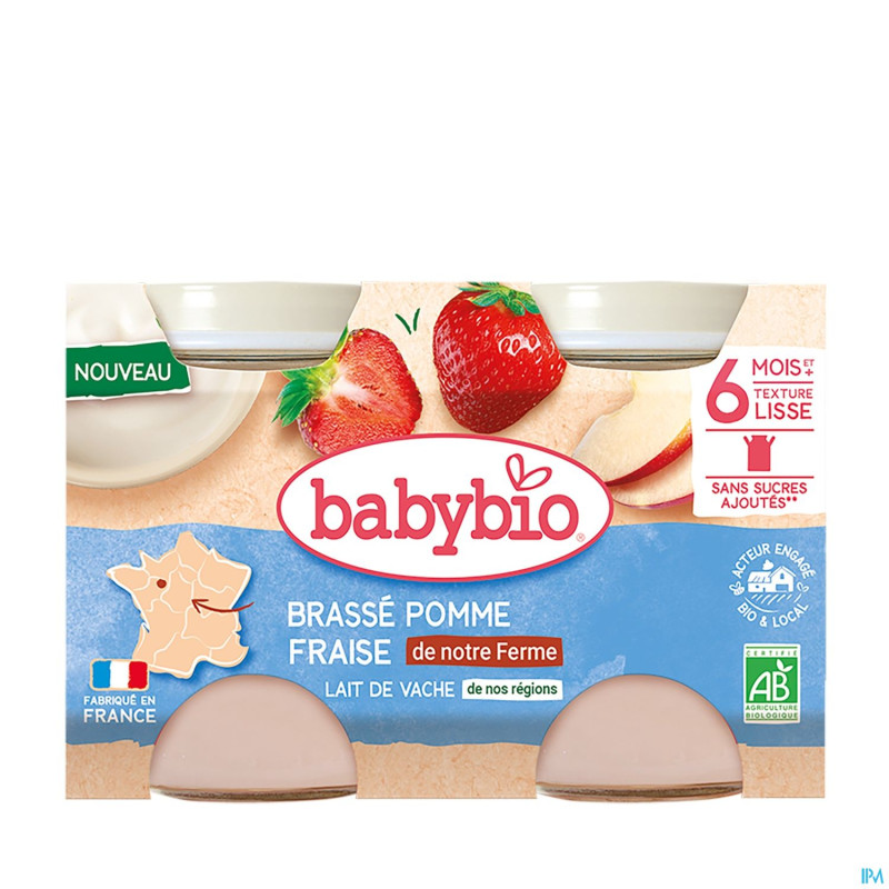 Babybio bipack pomme-fraise +6m    2x130g 51093