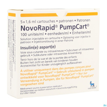 Novorapid pumpcart 100ui/ml cartouche 5 x 1,6ml