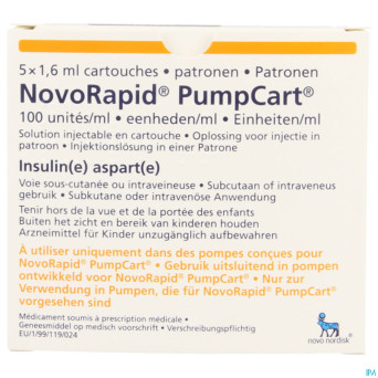 Novorapid pumpcart 100ui/ml cartouche 5 x 1,6ml
