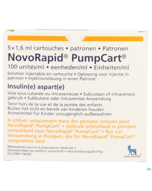 Novorapid pumpcart 100ui/ml cartouche 5 x 1,6ml