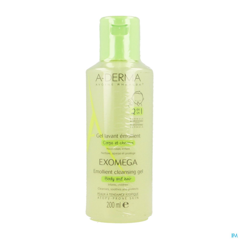 Aderma exomega gel lavant 2en1 corps cheveux 200ml