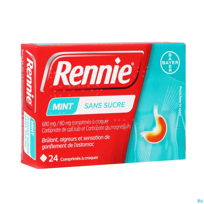 Rennie mint s/sucre comp a croquer 24