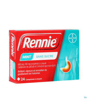 Rennie mint s/sucre comp a croquer 24