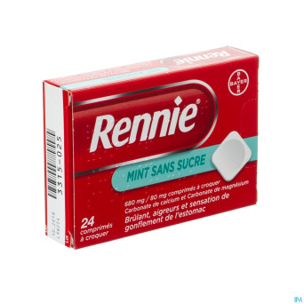 Rennie mint s/sucre comp a croquer 24