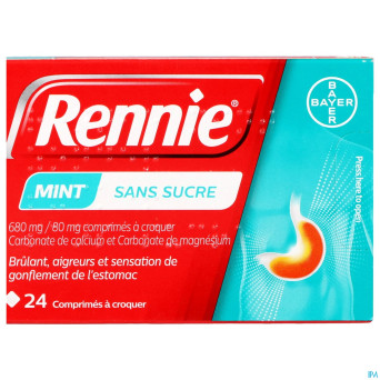 Rennie mint s/sucre comp a croquer 24