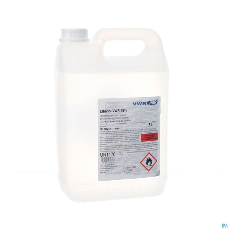 Ethanol vwr 96% sol pour applic. cutanee fl 5l