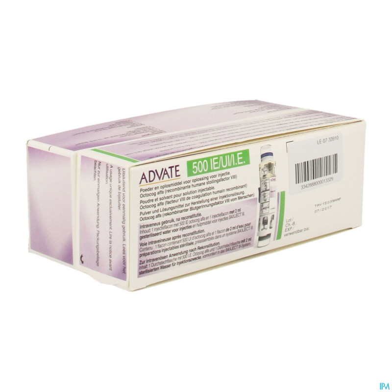Advate 500 ui pulv+solv sol inj 2 ml(250iu/ml)+kit