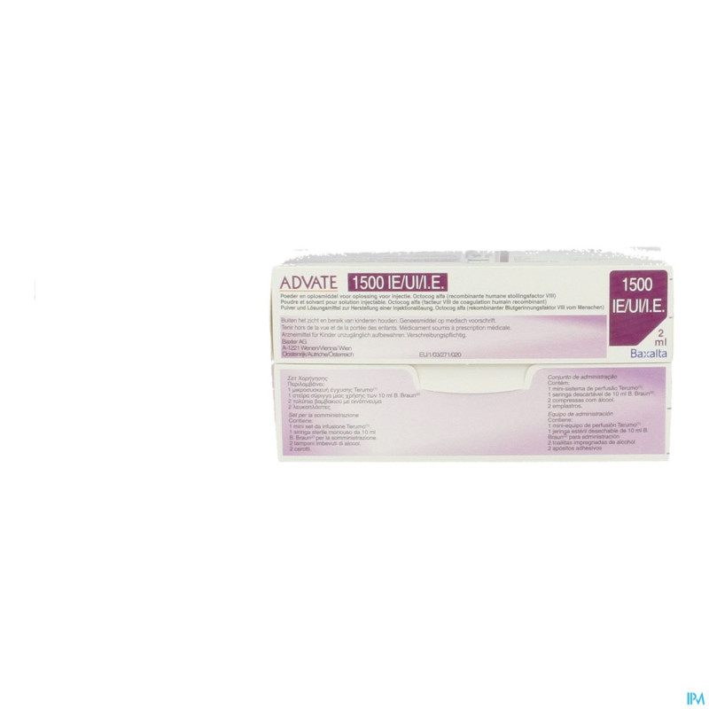 Advate 1500ui pulv+solv sol inj 2 ml(750iu/ml)+kit