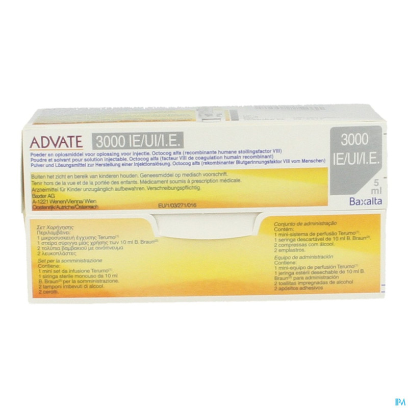 Advate 3000ui pulv+solv sol inj 5 ml(600iu/ml)+kit