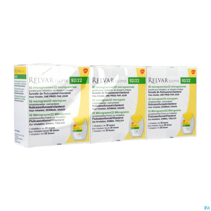 Relvar ellipta  92/22mcg pulv inhal multidose 3x30