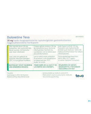 Duloxetine teva 30mg gastro resist caps 28 x 30mg