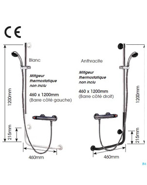 Barre en l coulisseau douche gauche gris