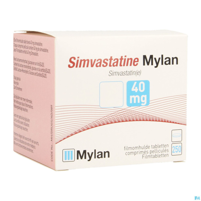 Simvastatine mylan 40 mg comp pell fl 250 fl pp