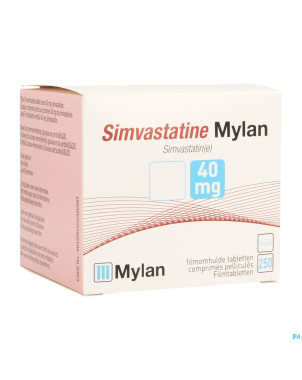 Simvastatine mylan 40 mg comp pell fl 250 fl pp