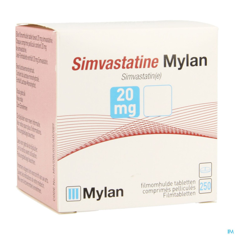 Simvastatine mylan 20 mg comp pell    fl 250x20mg