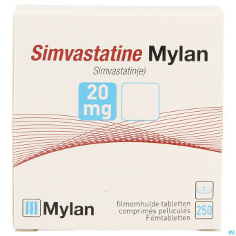 Simvastatine mylan 20 mg comp pell    fl 250x20mg