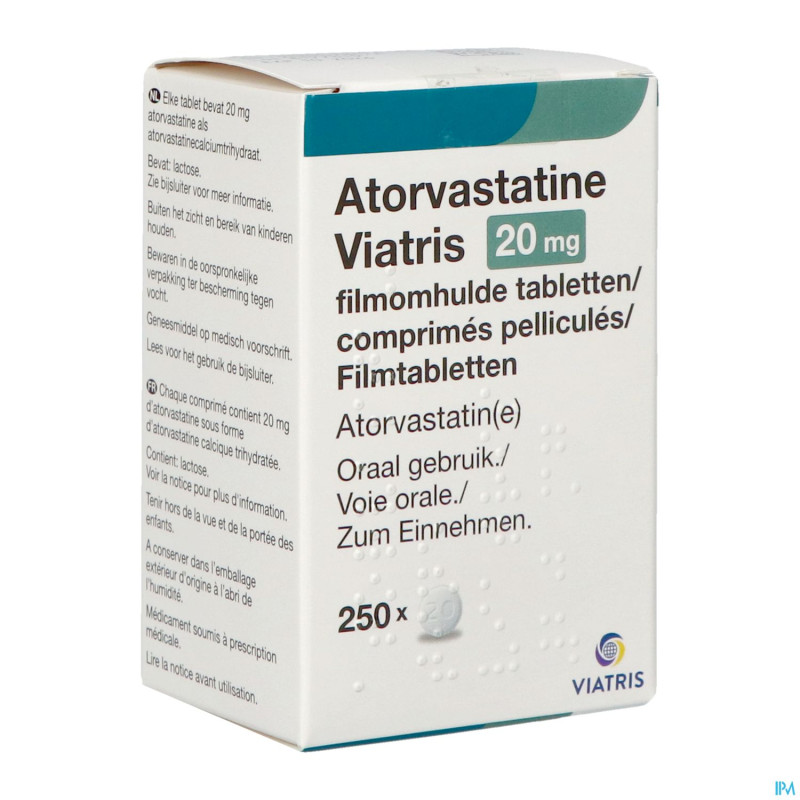 Atorvastatine viatris 20mg comp pell fl 250 idd