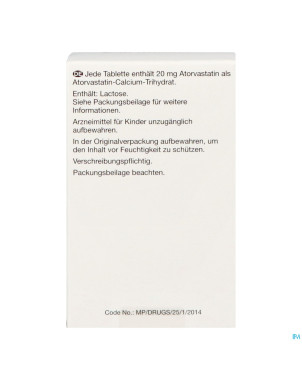 Atorvastatine viatris 20mg comp pell fl 250 idd