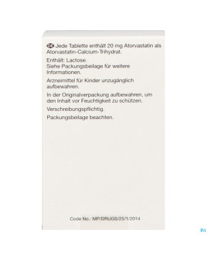 Atorvastatine viatris 20mg comp pell fl 250 idd