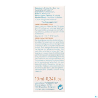 Puressentiel he eucalyptus citron bio 10ml
