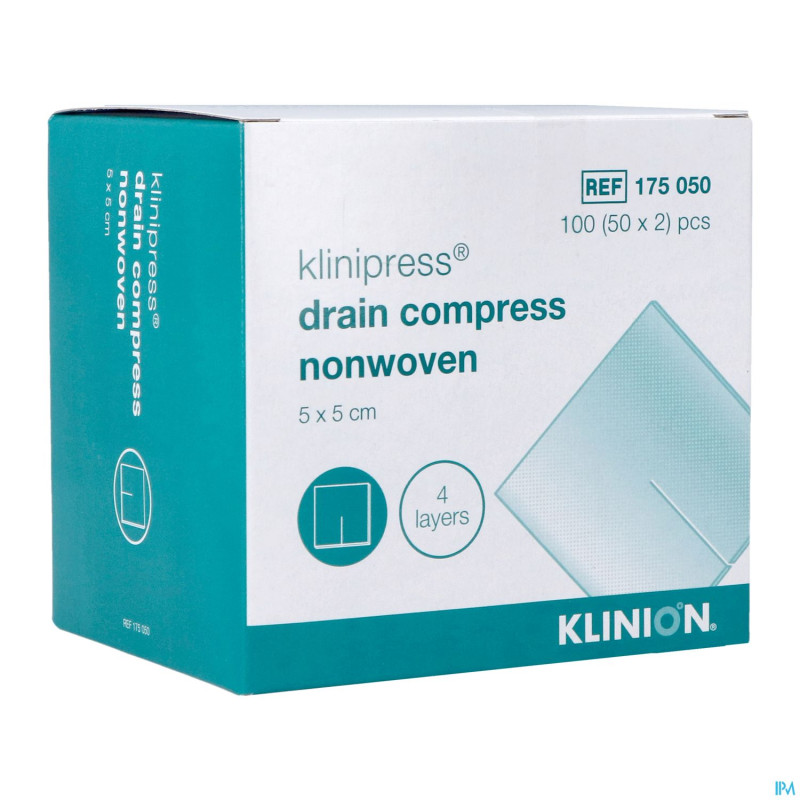 Klinion nw draincompres 5x5cm 4 plis 175050  50x2