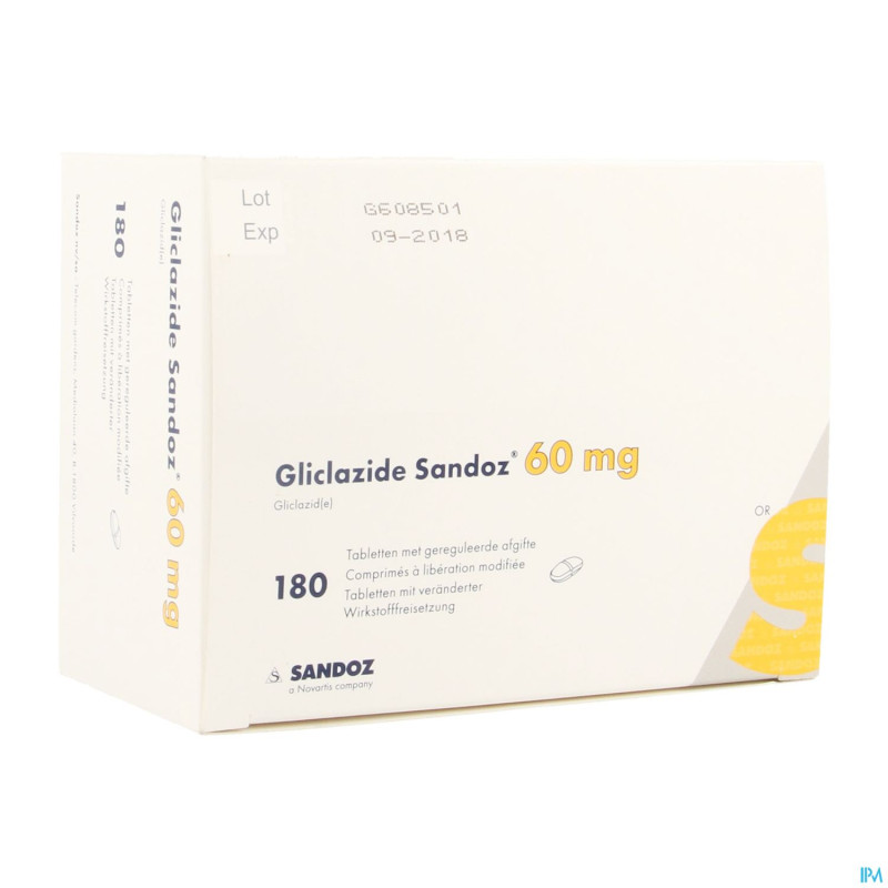 Gliclazide sandoz 60mg liber.modifiee comp 180