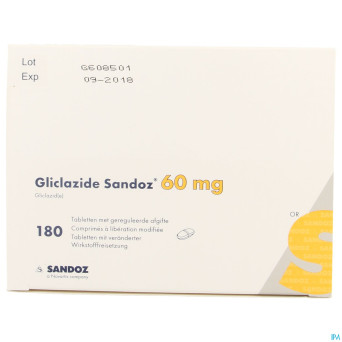 Gliclazide sandoz 60mg liber.modifiee comp 180