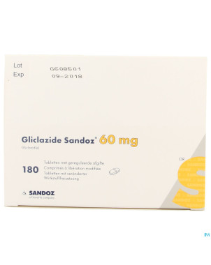 Gliclazide sandoz 60mg liber.modifiee comp 180
