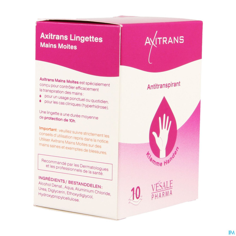 Axitrans mains moites lingettes 10