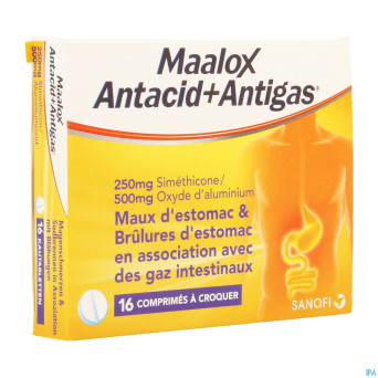 Maalox antacid+antigas 250mg/500mg comp a mach. 16
