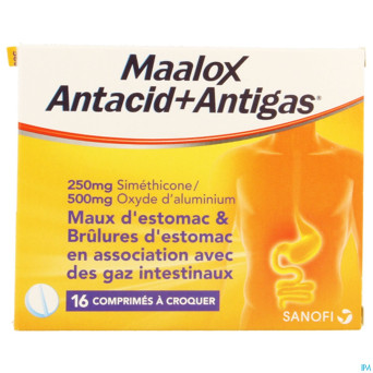 Maalox antacid+antigas 250mg/500mg comp a mach. 16