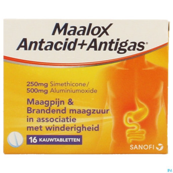Maalox antacid+antigas 250mg/500mg comp a mach. 16