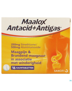 Maalox antacid+antigas 250mg/500mg comp a mach. 16