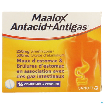 Maalox antacid+antigas 250mg/500mg comp a mach. 16