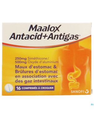 Maalox antacid+antigas 250mg/500mg comp a mach. 16