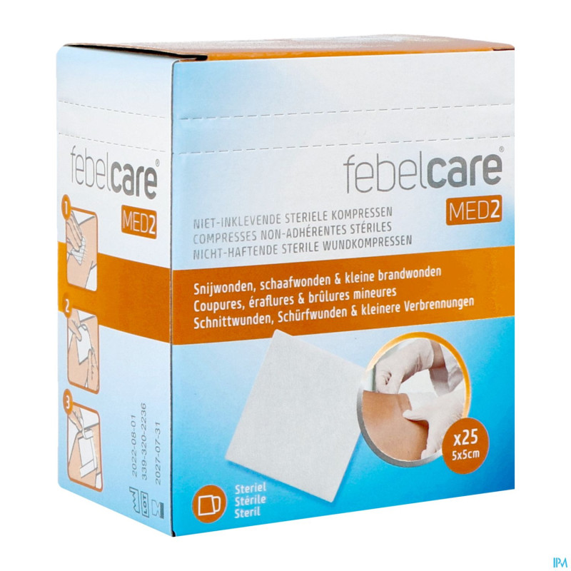 Febelcare med2 compr.n/adh. ster.  5,0x 5,0cm 25x1