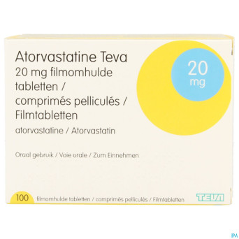 Atorvastatine teva 20 mg impex. comp pell 100 pip