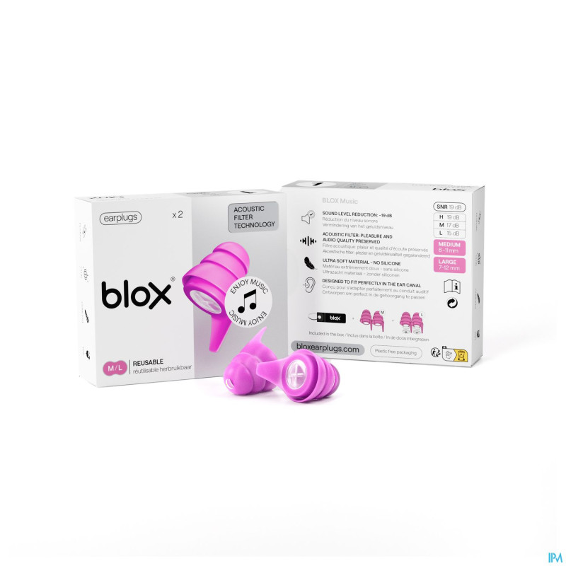 Blox music bouchons oreille rose fluo 1 paire